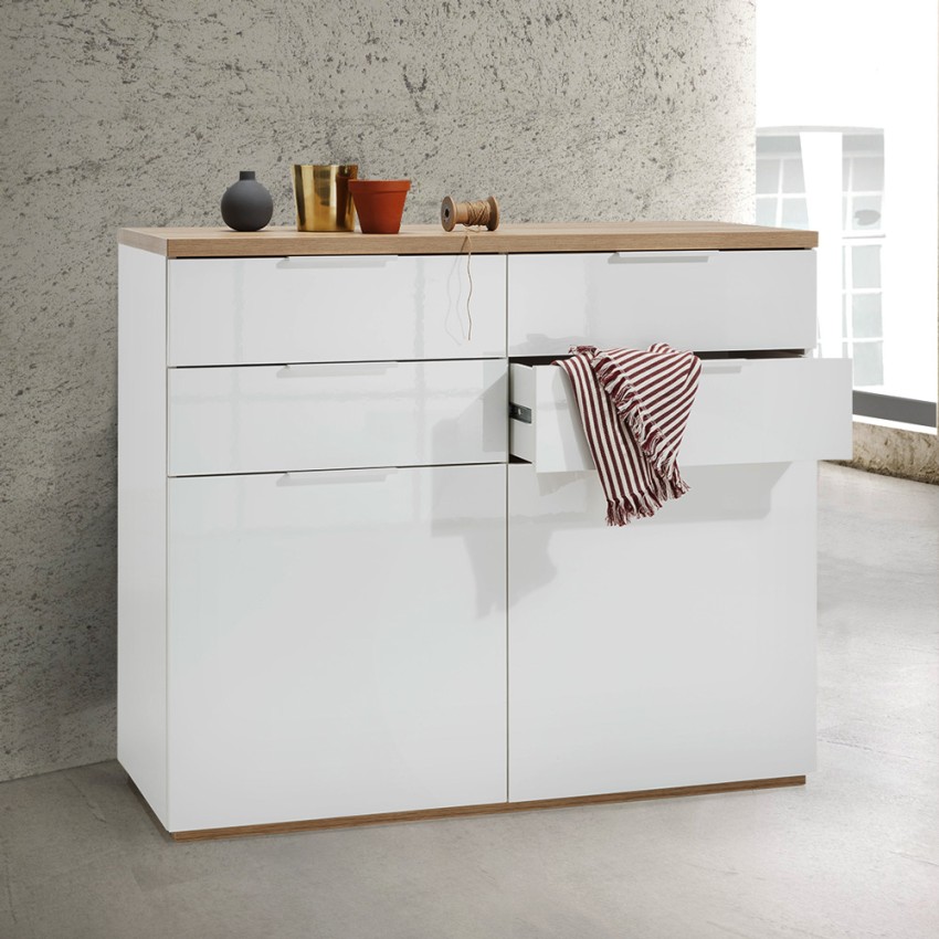 Schubladenschrank Weiß mit 4 Schubladen 2 Türen für Küche Wohnzimmer Schlafzimmer Aktion