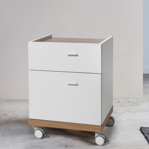 Nachttisch Kommode Weiß Holz mit Schublade Tür Rollschrank Modern Design Ludo