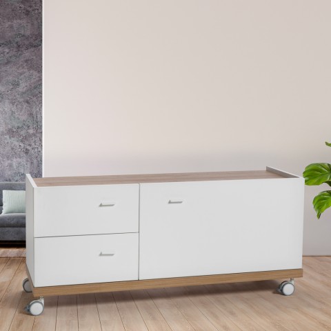 Tv Schrank Tisch Möbel Fernschrank Weiß Holz mit Rollen Schubladen Türen Modern Design