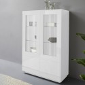 Hohes Sideboard mit Vitrine 100cm Wohnzimmer modernes Design Weiß Syfe