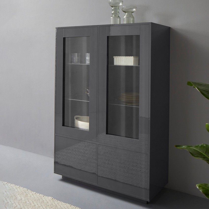 Moderne hohe Anrichte mit Vitrine 100cm Küche Wohnzimmer Syfe Report Aktion Moderne hohe Anrichte mit Vitrine 100cm Küche Wohnzimmer Syfe Report Aktion