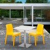 Weiß Tisch Stahlfuß Quadratisch 70x70 Bunte Stühle Ice Strawberry Modell