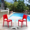 Weiß Quadratisch Tisch und 2 Stühle Farbiges Polypropylen-Innenmastenset Grand Soleil Paris Patio Auswahl