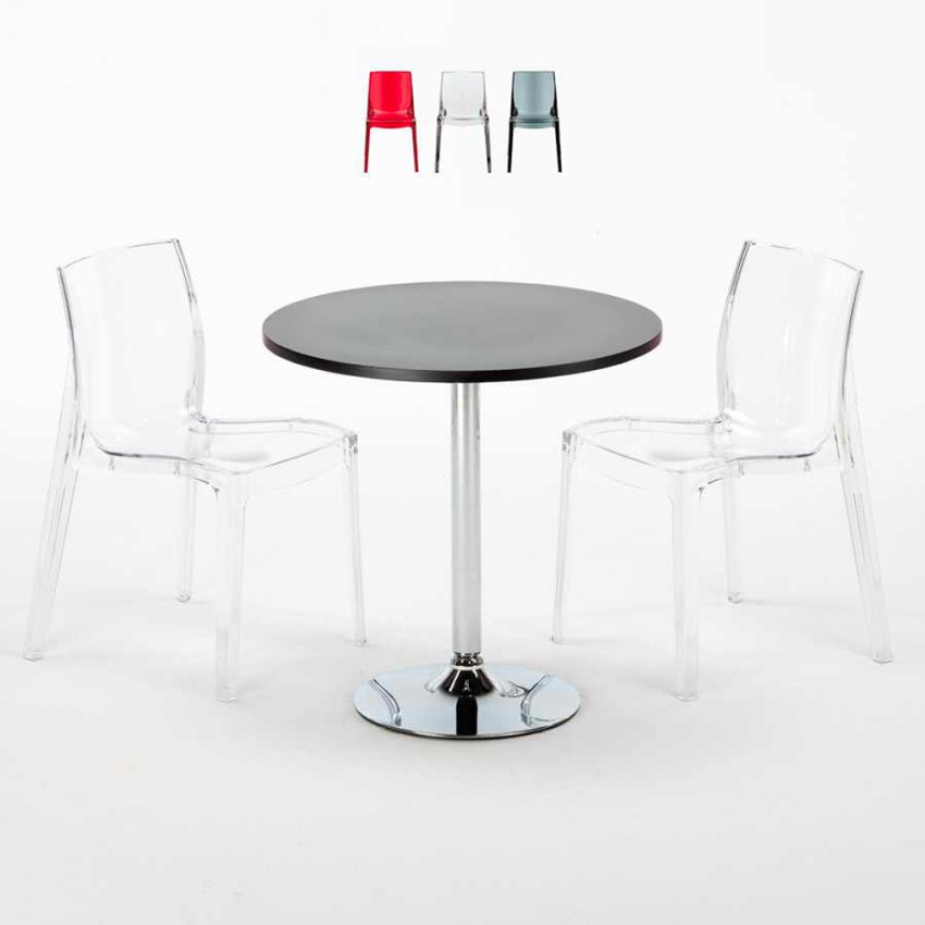 Schwarz Rund Tisch und 2 Stühle Farbiges Polypropylen-Innenmastenset Grand Soleil Femme Fatale Ghost Verkauf Schwarz Rund Tisch und 2 Stühle Farbiges Polypropylen-Innenmastenset Grand Soleil Femme Fatale Ghost Verkauf
