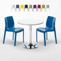 Weißer runder Beistelltisch 70x70 cm mit Stahlgestell und 2 farbigen Stühlen Ice Long Island Angebot