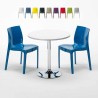 Weißer runder Beistelltisch 70x70 cm mit Stahlgestell und 2 farbigen Stühlen Ice Long Island Angebot