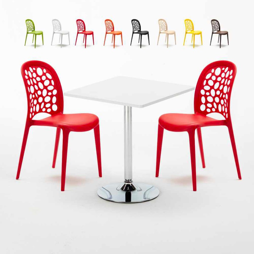 Weiß Quadratisch Tisch und 2 Stühle Farbiges Polypropylen-Innenmastenset Wedding Cocktail Lagerbestand