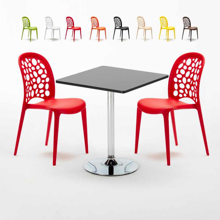 Schwarz Quadratisch Tisch und 2 Stühle Farbiges Polypropylen-Innenmastenset Wedding Mojito Lagerbestand