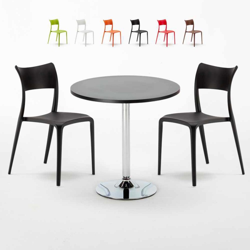 Schwarz Rund Tisch und 2 Stühle Farbiges Polypropylen-Innenmastenset Parisienne Cosmopolitan Rabatte Schwarz Rund Tisch und 2 Stühle Farbiges Polypropylen-Innenmastenset Parisienne Cosmopolitan Rabatte