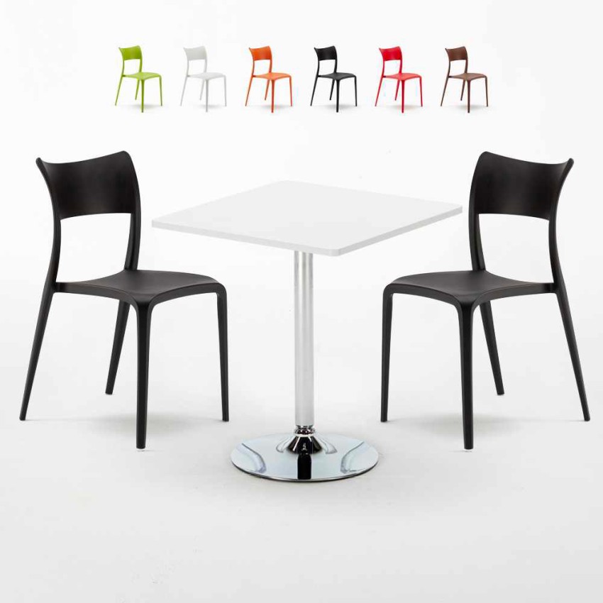 Weiß Quadratisch Tisch und 2 Stühle Farbiges Polypropylen-Innenmastenset Parisienne Cocktail Rabatte