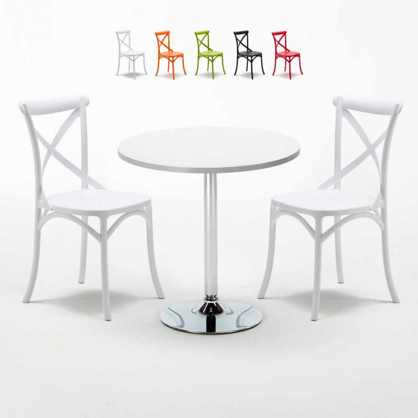 Weiß Tisch und 2 Stühle Farbiges Polypropylen-Innenmastenset Vintage Long Island Verkauf Weiß Tisch und 2 Stühle Farbiges Polypropylen-Innenmastenset Vintage Long Island Verkauf