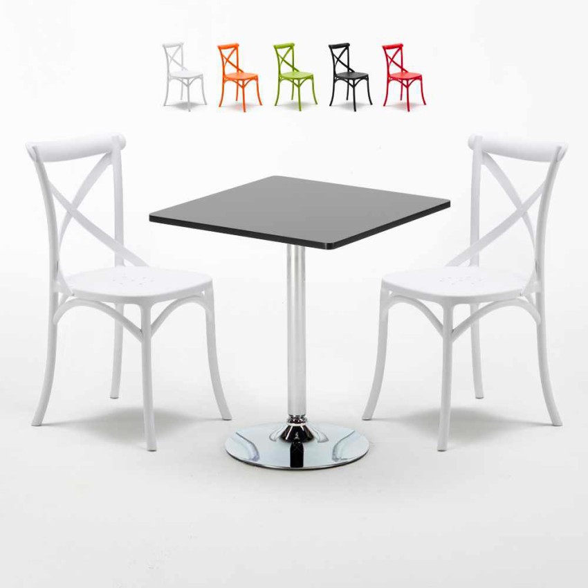 Schwarz Quadratisch Tisch und 2 Stühle Farbiges Polypropylen-Innenmastenset Vintage Mojito Angebot Schwarz Quadratisch Tisch und 2 Stühle Farbiges Polypropylen-Innenmastenset Vintage Mojito Angebot