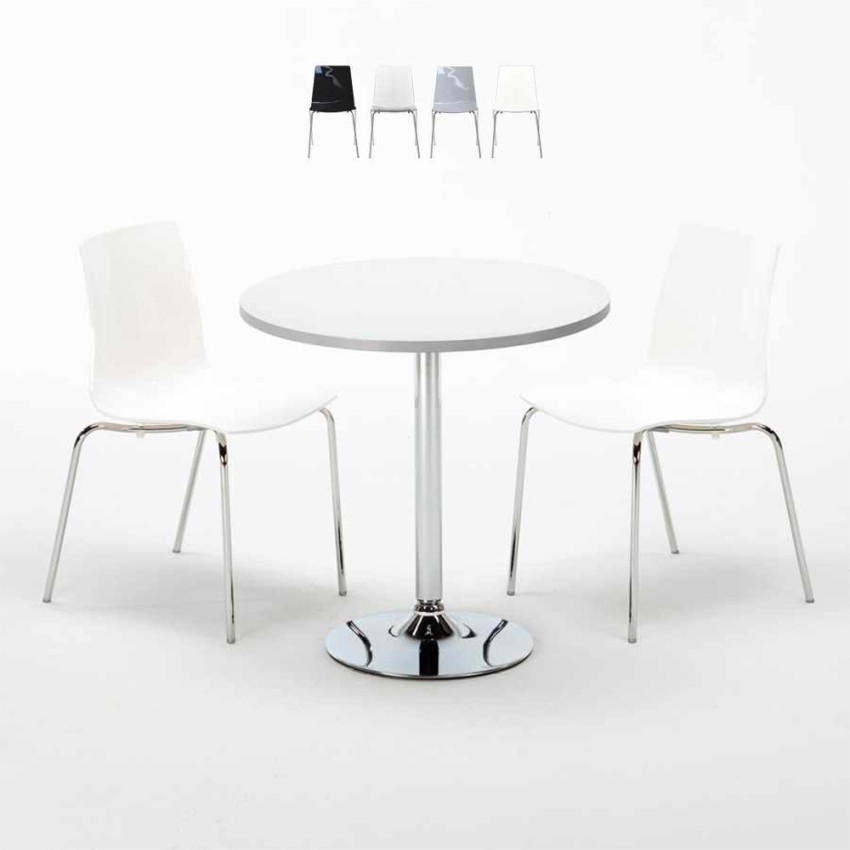 Weiß Rund Tisch und 2 Stühle Farbiges Transparent Grand Soleil Lollipop Silver Verkauf Weiß Rund Tisch und 2 Stühle Farbiges Transparent Grand Soleil Lollipop Silver Verkauf