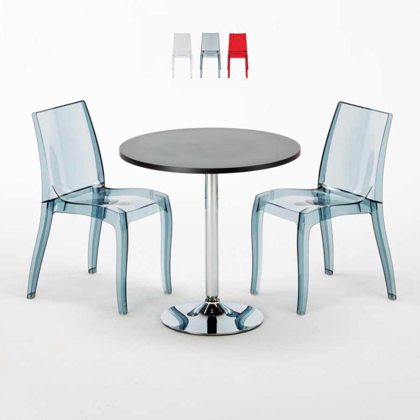 Schwarz Rund Tisch und 2 Stühle Farbiges Transparent Grand Soleil Cristal Light Gold Angebot