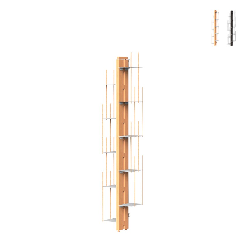 Vertikales Wandbuchregal aus Holz h150cm 10 Fachböden Zia Veronica WMH Aktion