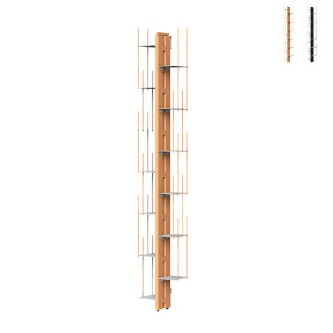 Vertikales Wand-Bücherregal H195 cm aus Holz 13 Ablagen Zia Veronica WH