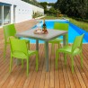 Polyrattan Tisch Quadratisch mit 4 Bunten Stühlen 90x90 Beige Elegance 