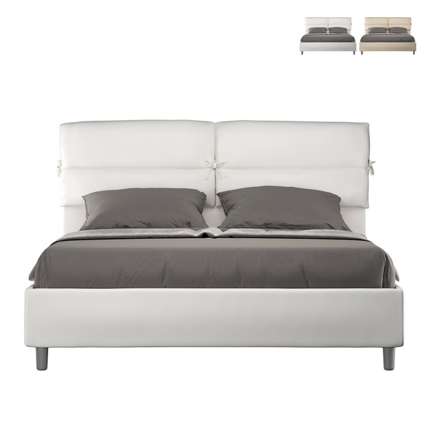 Doppelbett 160x190 cm mit Bettkasten, gepolstertes Kopfteil mit Kissen Nandy Aktion
