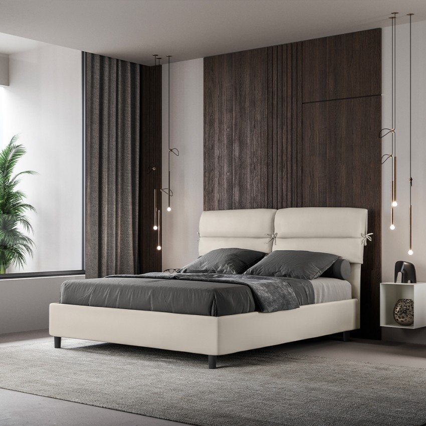 Doppelbett 160x190 Stauraum Kissen Kopfteil gepolstert Nandy