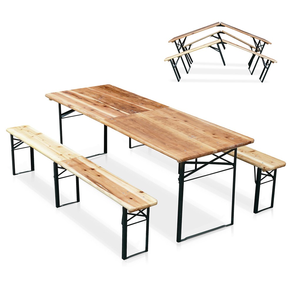 10er Set Bierzeltgarnitur Tisch und Bierbänke Klappbar Holz Biergarten Festzelt 220x80