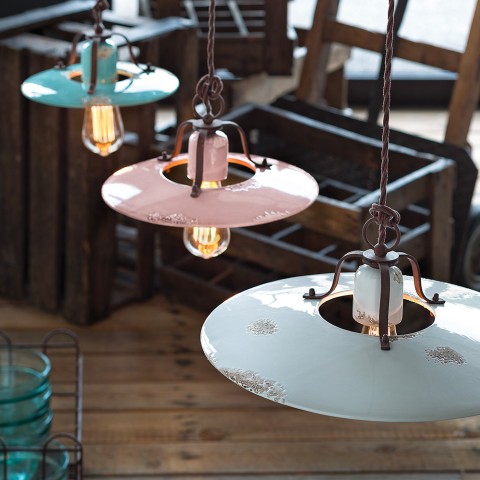 Hängeleuchte aus Eisen und Keramik im Vintage-Industriedesign Country SO Aktion