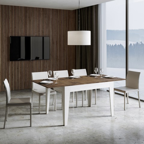 Ausziehbarer Tisch 90x120-180cm Küche Weiß Nussbaumholz Cico Mix BN