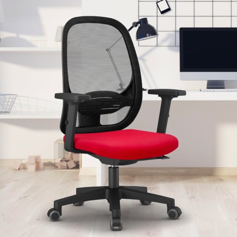 Ergonomischer Bürostuhl rot mit atmungsaktivem Netz für Smartworking Easy R Aktion