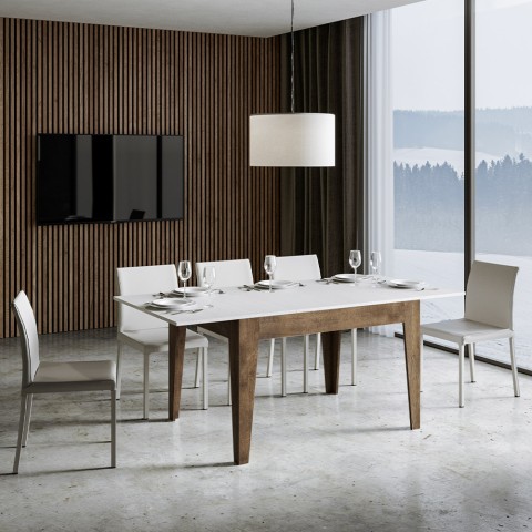 Moderner ausziehbarer Tisch 90x120-180cm Weiß Walnussholz Cico Mix NB