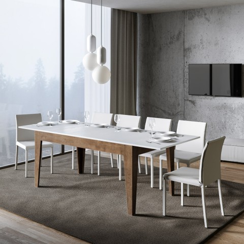 Moderner ausziehbarer Tisch 90x160-220cm Weiß Walnussholz Cico Mix NB