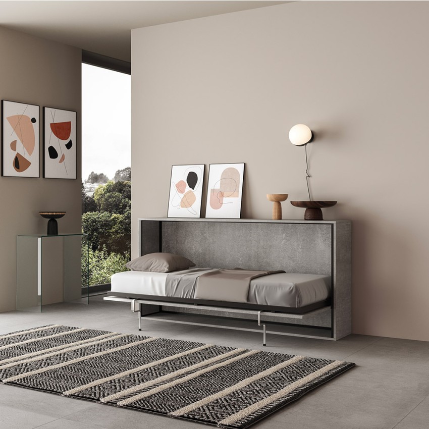 Horizontales Schrankbett grau mit Matratze 85x185cm Kando MCM Aktion Horizontales Schrankbett grau mit Matratze 85x185cm Kando MCM Aktion