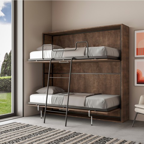 Horizontales Klappbares Etagenbett 85x185cm Nussbaumholz Kando 2NC Aktion