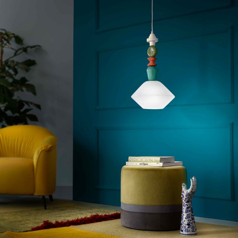 Art Deco Vintage Hängelampe aus Glas und Keramik Lariat SO-G Aktion