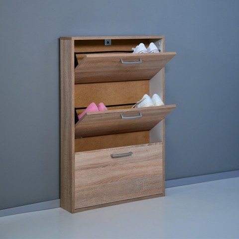 Schuhschrank 3 Türen für 9 Paar Schuhe, platzsparendes Design, Holz KimShoe 3SS Aktion