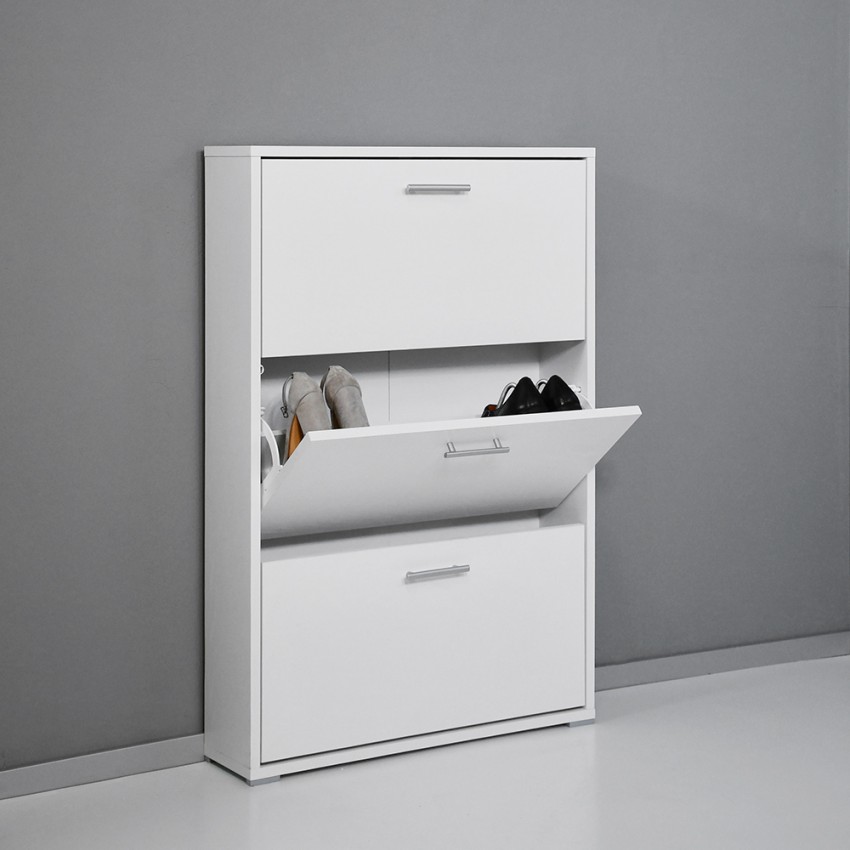 Schuhschrank mit 3 Türen für 9 Paar Schuhe, modernes Design, weiß, KimShoe 3WP Aktion Schuhschrank mit 3 Türen für 9 Paar Schuhe, modernes Design, weiß, KimShoe 3WP Aktion