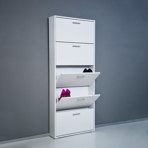 Moderner weißer Schuhschrank, Design, 5 Türen, 15 Paar Schuhe, KimShoe 5WP Aktion