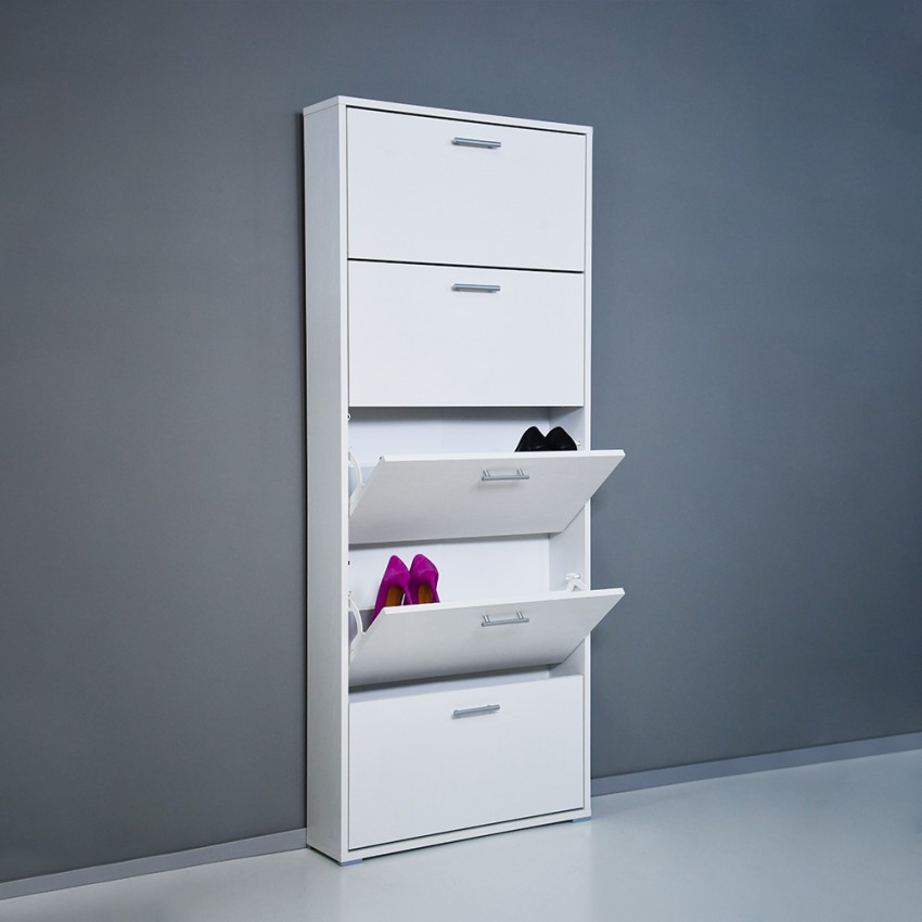 Moderner weißer Schuhschrank, Design, 5 Türen, 15 Paar Schuhe, KimShoe 5WP Aktion Moderner weißer Schuhschrank, Design, 5 Türen, 15 Paar Schuhe, KimShoe 5WP Aktion