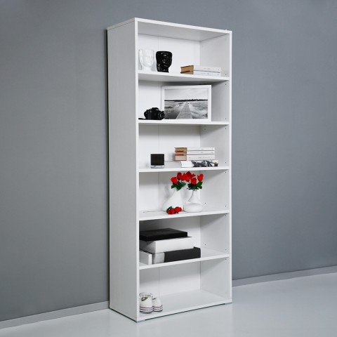 Moderne Büro-Bibliothek mit 6 Fächern, verstellbare Regalböden, weiß, Kbook 6WP Aktion