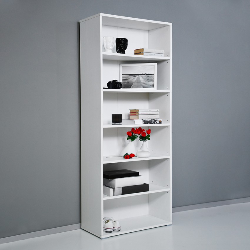 Moderne Büro-Bibliothek mit 6 Fächern, verstellbare Regalböden, weiß, Kbook 6WP Aktion Moderne Büro-Bibliothek mit 6 Fächern, verstellbare Regalböden, weiß, Kbook 6WP Aktion