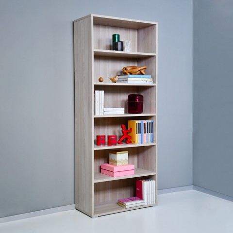 Bücherregal Holz 6 Fächer, verstellbare Regalböden, modernes Büro Kbook 6OP Aktion
