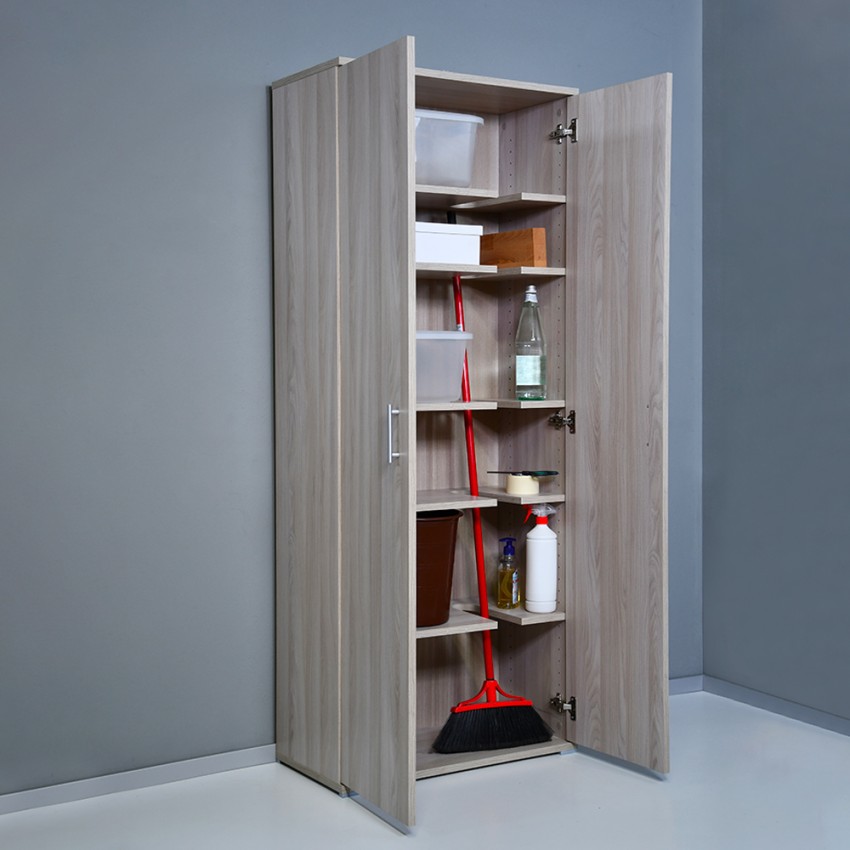 Mehrzweckschrank 2 Türen 6 Fächer Besenschrank Holz KimMopp 6OP Aktion