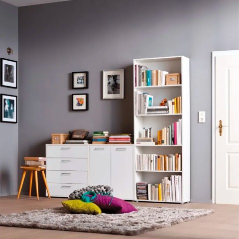 Büroregal Design Weiß mit 5 Fächern und verstellbaren Regalböden Kbook 5WS Aktion