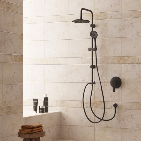 Schwarze Duschsäule aus Stahl mit 4-Strahl-Handbrause, modernes Design Mamba Aktion