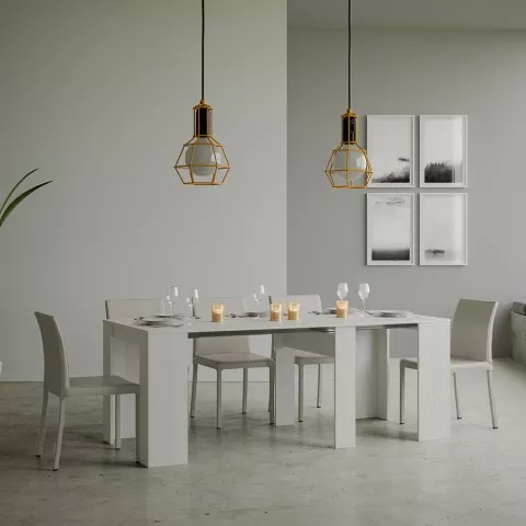 Ausziehbarer Konsolentisch Esstisch 90x48-308cm weißes Holz Basic Aktion
