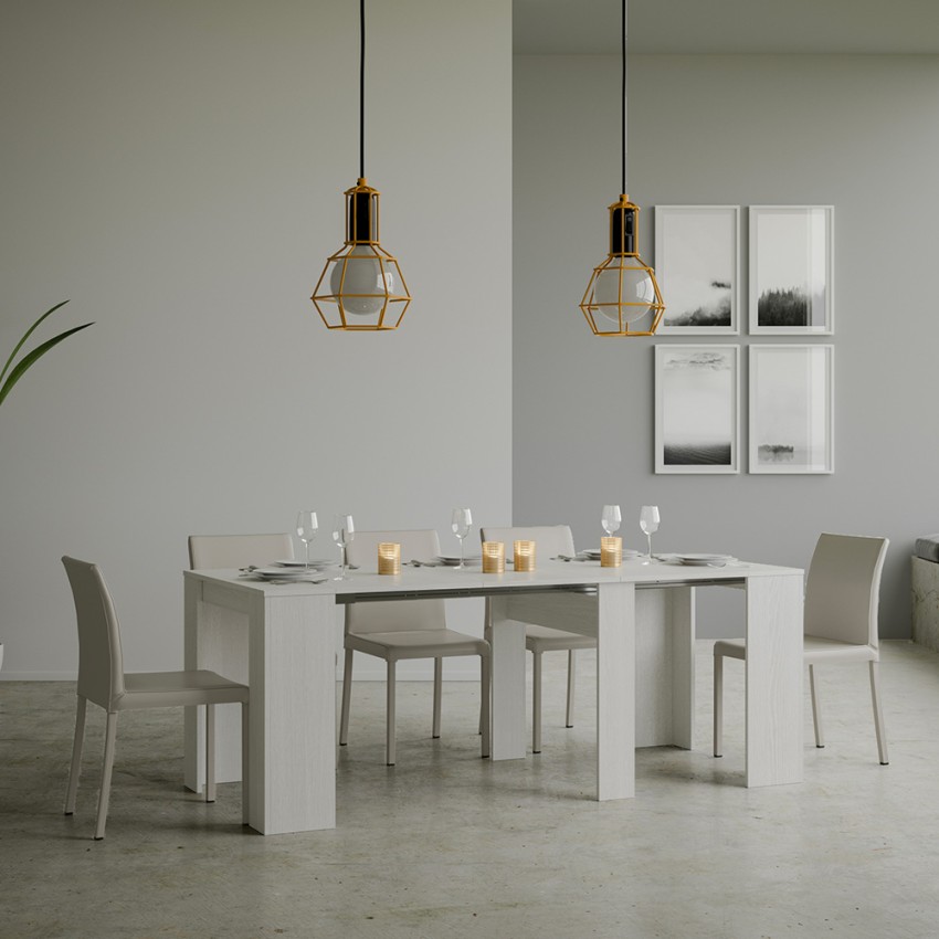 Ausziehbarer Konsolentisch Esstisch 90x48-308cm weißes Holz Basic Aktion