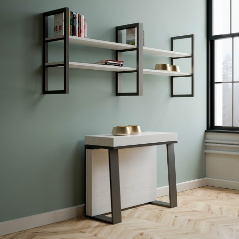 Ausziehbarer Konsolentisch 90x40-288 cm, Esszimmertisch Design Weiß Metall Asia Aktion