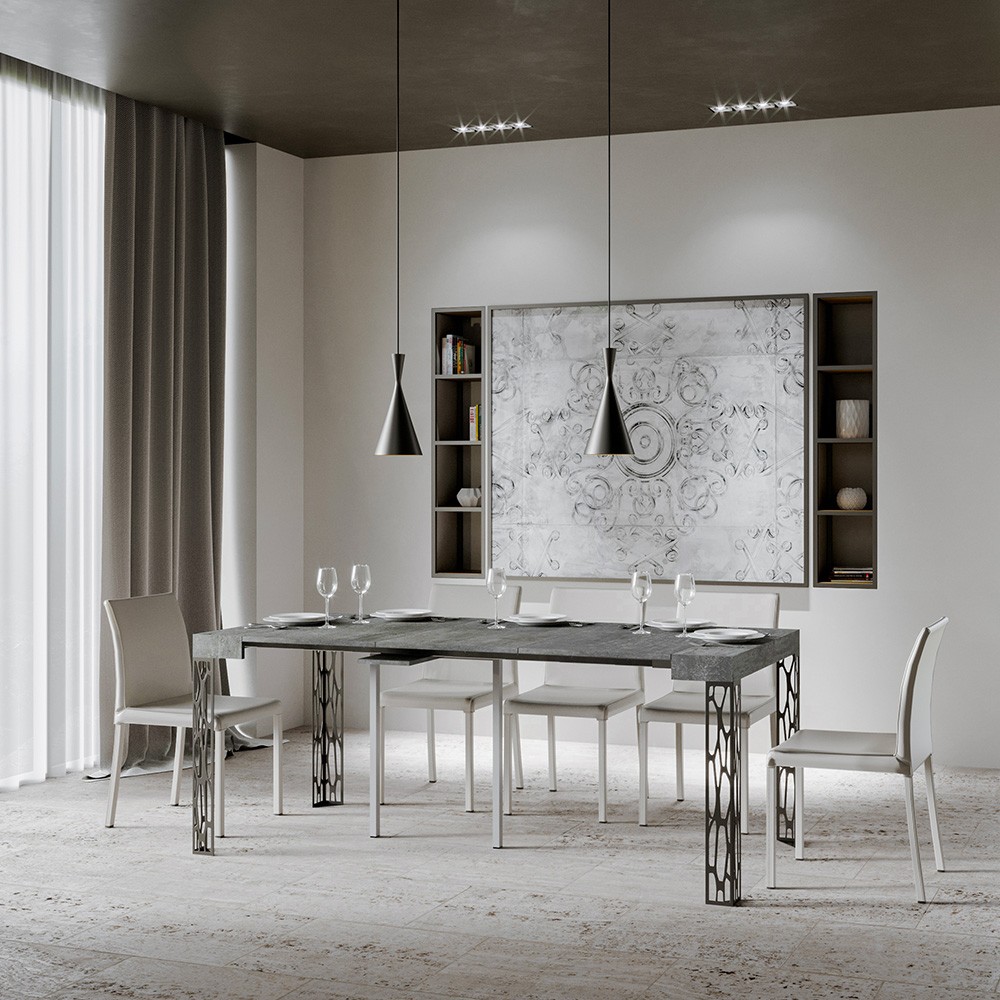 Ausziehbarer Konsolentisch 90x40-196cm Grau Ghibli Small Concrete