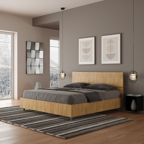 Modernes Doppelbett mit Bettkasten, Holz 160x190cm Demas Oak Aktion