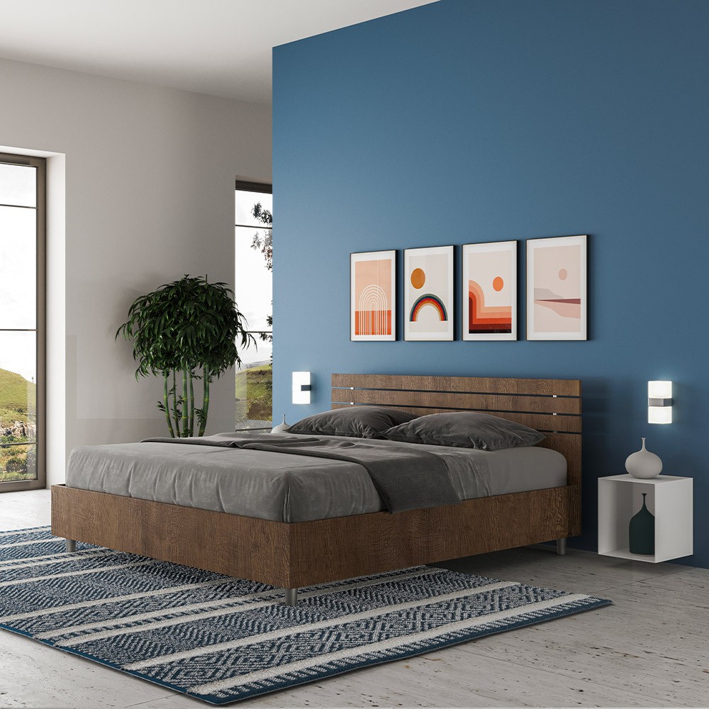 Doppelbett Nussbaumholz Lattensystem gerade Kopfstütze 160x190cm Ankel D Noix