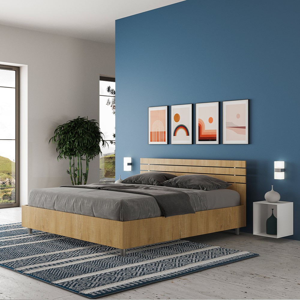 Doppelbett 160x190cm mit gerader Holz-Kopfstütze Ankel D Oak