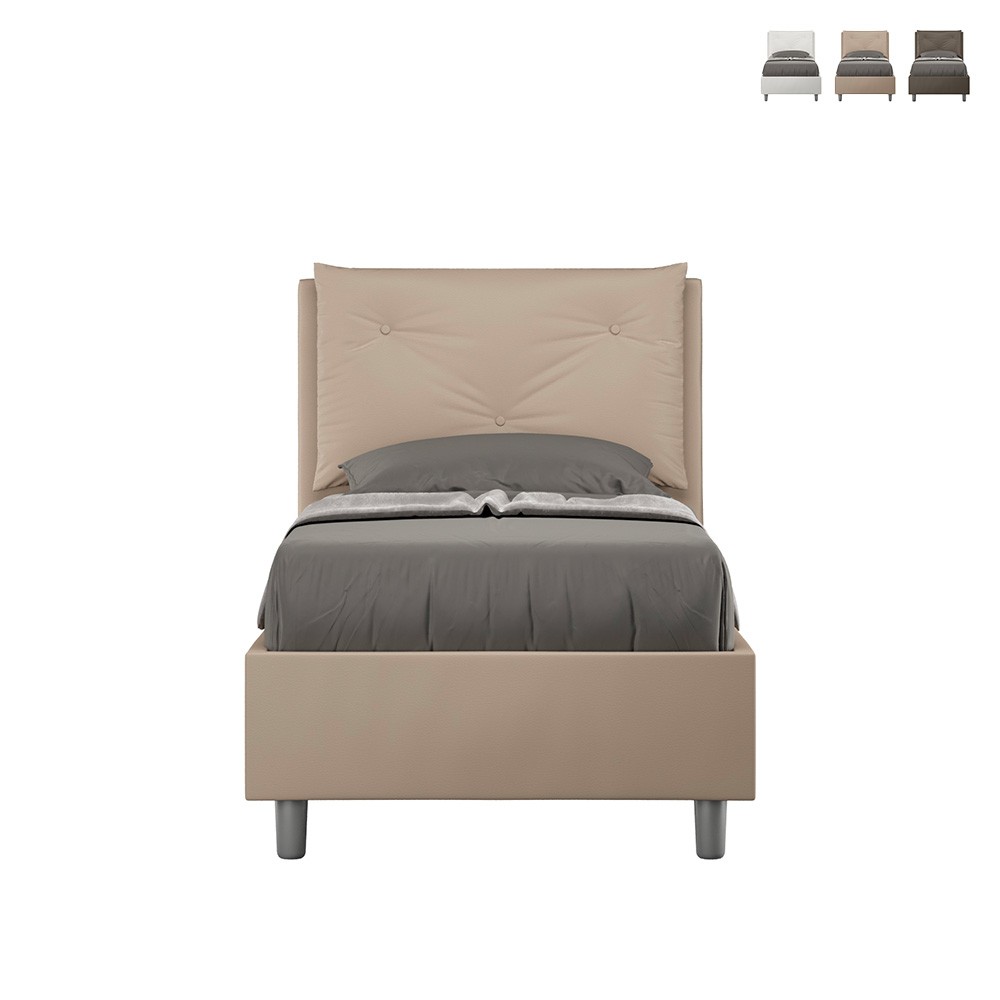 Einzelbett mit Bettkasten 80x190 cm gepolstertes Kopfteil Appia S